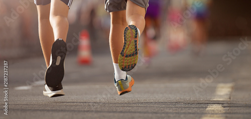Принти на полотні Running children, young athletes run in a kids run race,running on city road det