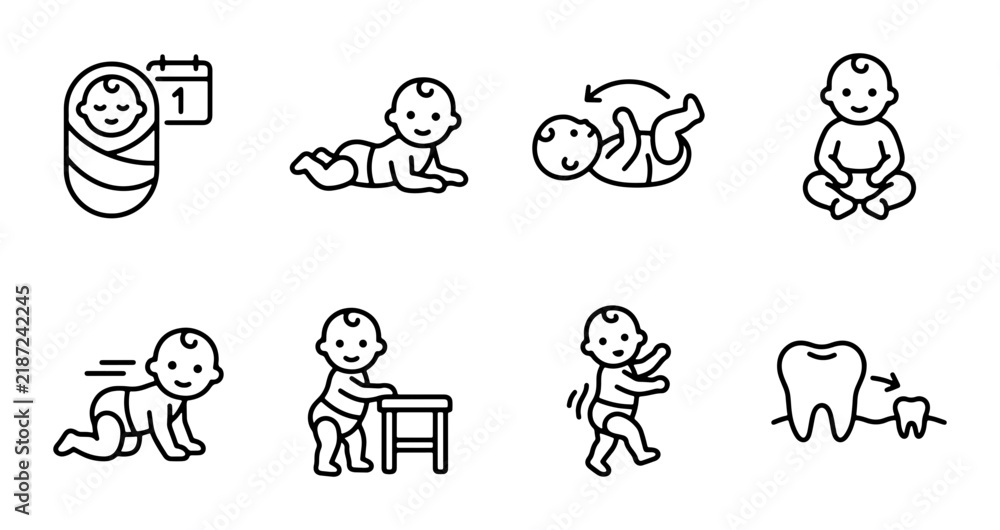 Obraz premium Baby Milestones Vector Icons Set: Infancy to Toddler Development Stages