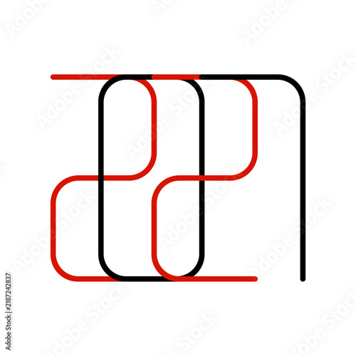Abstract 2027 New Year text design with overlapping red and black lines