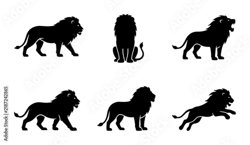 Lion Silhouettes: Majestic King of Beasts in Diverse Poses, Vector Icons for Wildlife and Power Themes