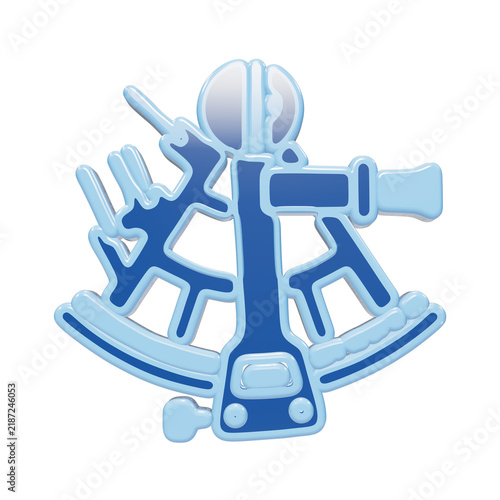 Cuadro en lienzo 3D rendered icon of a nautical sextant navigation tool in shades of blue isolate