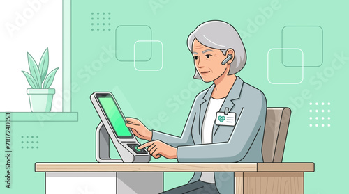 Elderly woman using digital medical device, remote healthcare, transparent background