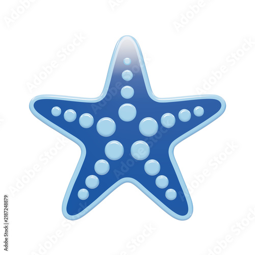 Obraz na plátne Blue 3D starfish icon with rounded light blue dots and glossy finish isolated on