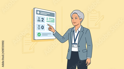 Elderly woman interacting with digital health record on screen