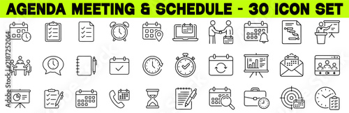 Agenda Meeting Schedule Solid Icon Set, Task, Goal, Editable Vector