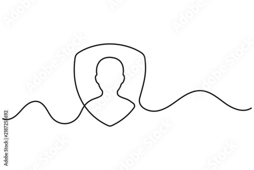 Profile line art editable stroke featuring a person silhouette within flowing curves in a continuous single line drawing style.