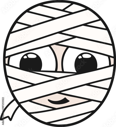 Funny childlike mummy Halloween costume showing only a bandage-covered face, creating playful spooky humor.
