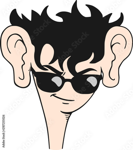 Comical cool face with oversized ears and sunglasses, creating a hilarious playful character.