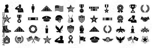 Military and Veterans Day Silhouette Icon Collection