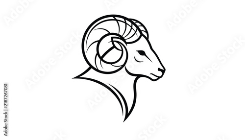 Bighorn ram sheep head line art logo design representing strength, leadership, determination, and rugged nature.