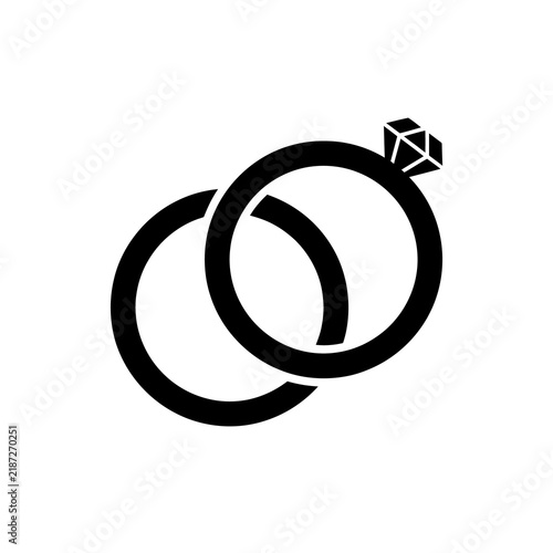 Fotografía Wedding rings with diamond stone black silhouette icon isolated on transparent background for marriage jewelry