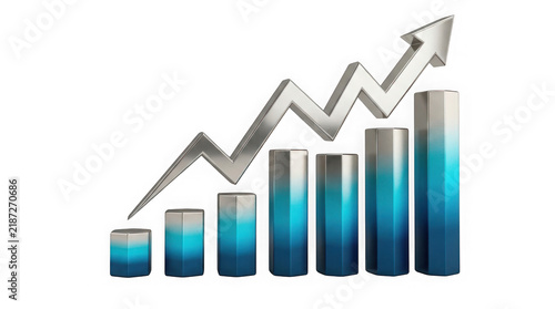 Rising bar chart with arrow symbol representing financial growth isolated as PNG