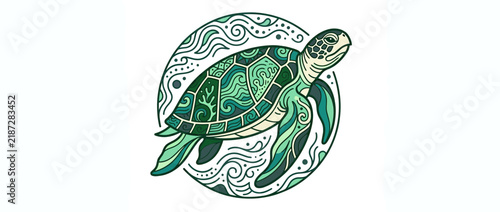Ornate Sea Turtle Illustration Isolated Transparent Background