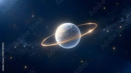 Fototapeta 金色のリングを持つ光る惑星と宇宙背景