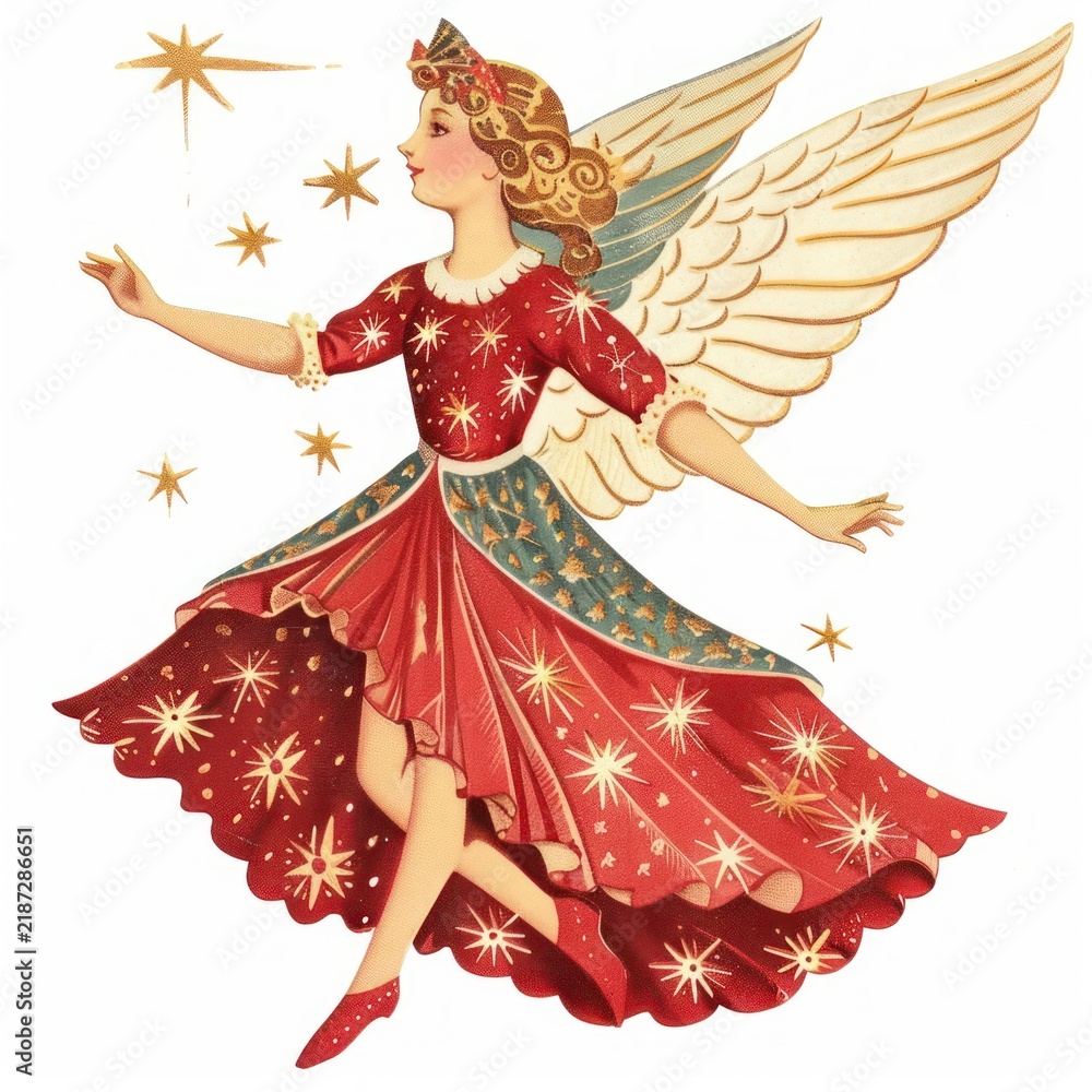 Obraz premium Vintage angel illustration with stars.