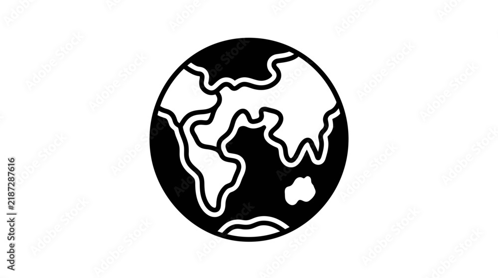 Fototapeta premium Black and white planet earth globe icon.