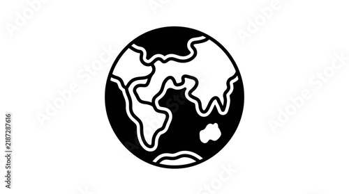 Black and white planet earth globe icon.