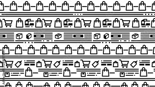 Black and white retail shopping icon pattern background.