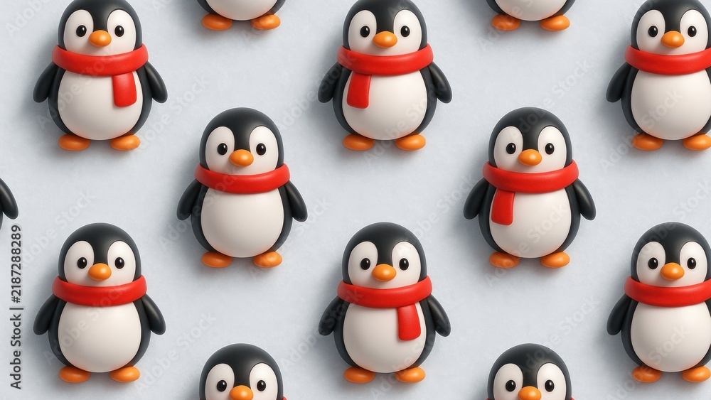 Fototapeta premium Cute penguins with red scarves.