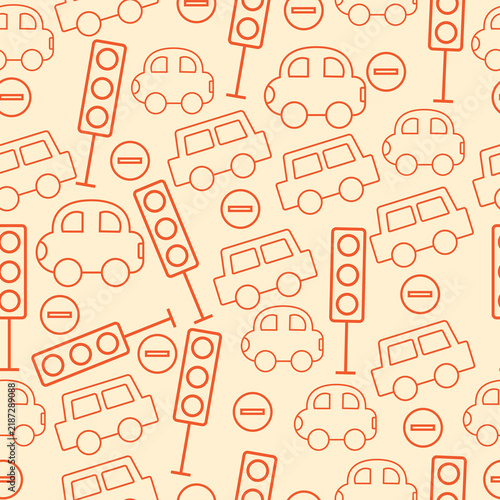 seamless pattern of cute cars and red light .