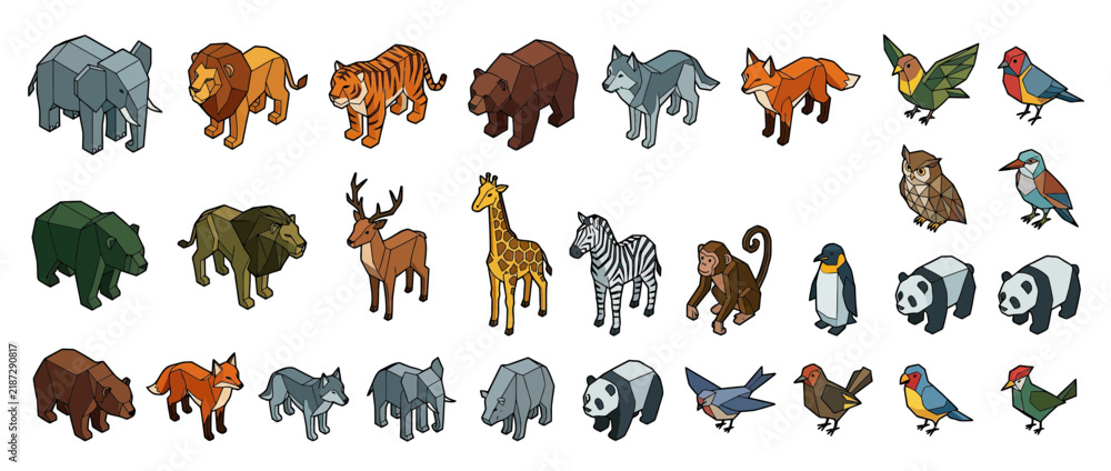 Obraz premium Isometric Pixel Art Animals Collection