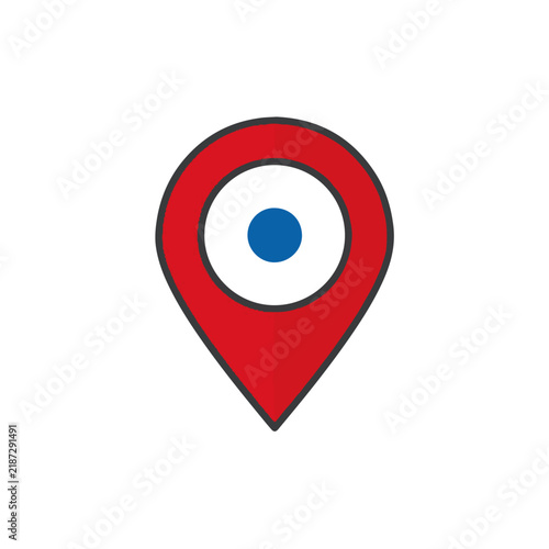 Red Location Pin Icon with Blue Center Dot
