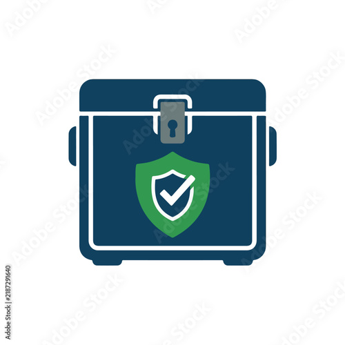 Secure Storage Box with Shield and Checkmark Icon