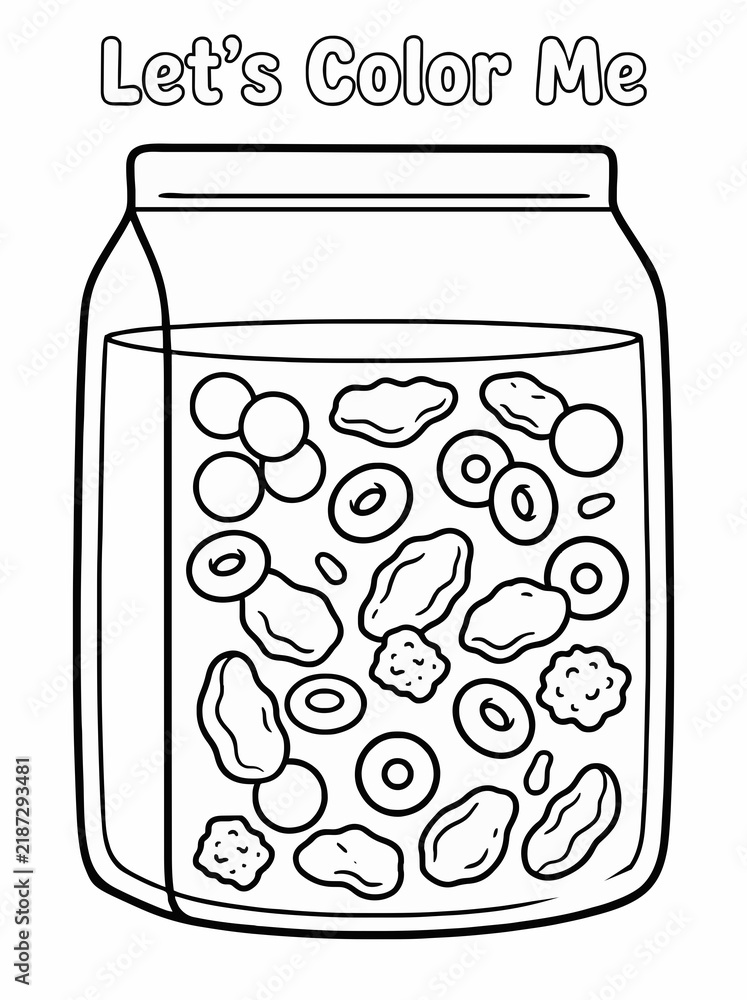 Obraz premium A single-page coloring page featuring fast food and a box of cereal