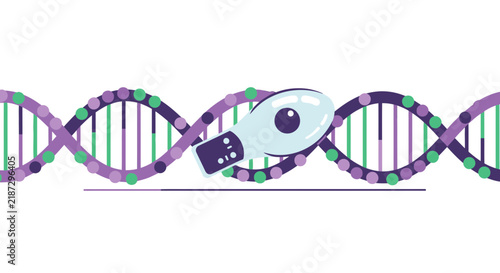 DNA Helix Genetic Analysis and Biotechnology Vector Illustration with Handheld Scanner Tool
