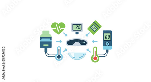 Digital Health Monitoring System and Medical Device Connectivity Illustration