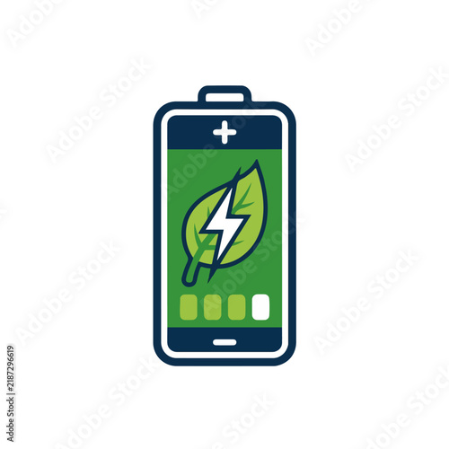 Green Energy Smartphone Icon with Leaf and Lightning Bolt