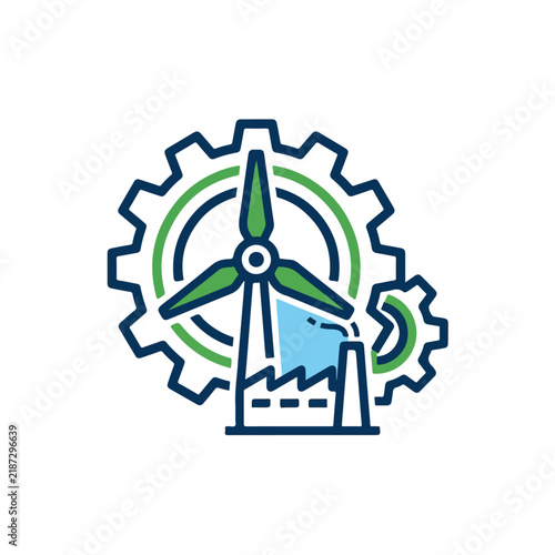 Green Energy Wind Turbine Factory Gear Icon Illustration