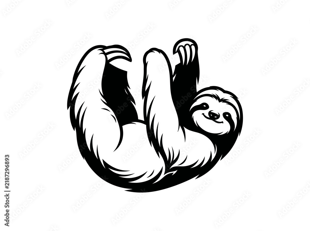 Fototapeta premium Sloth hanging upside down as an adorable animal graphic design isolated on a solid white background.