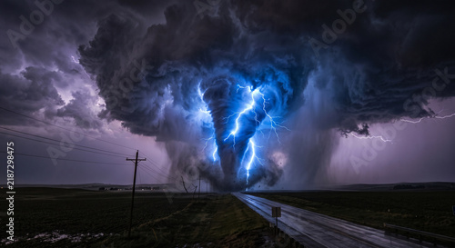 Rotating Wall Cloud Above Green Farmland with Developing Tornado Formation Dramatic Supercell Storm Landscape
