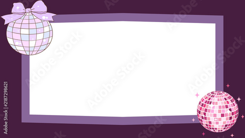 Картината върху платно Sparkling disco ball frame on a vibrant purple background, creating a festive te