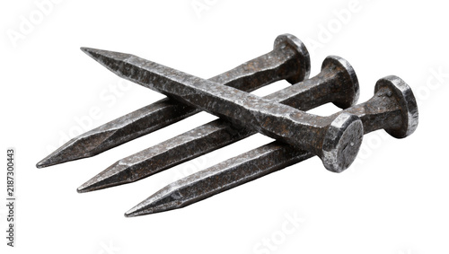 Konstfotografi Four antique wrought iron square head nails, isolated on transparent background
