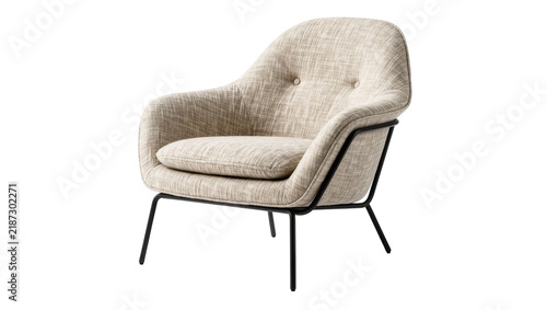 Фотография Textured beige armchair with black metal frame, isolated on transparent backgrou