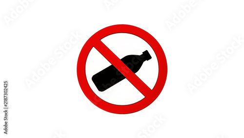 Konstfotografi Red prohibition circle with black bottle silhouette, isolated on transparent bac