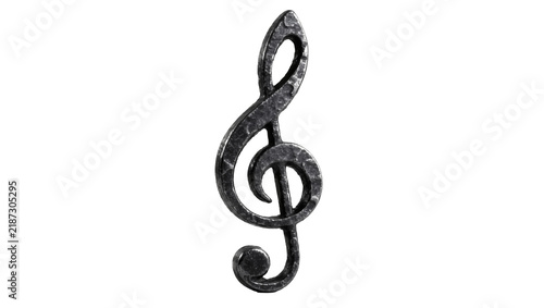 Quadro su tela Textured dark metal treble clef symbol, isolated on transparent background