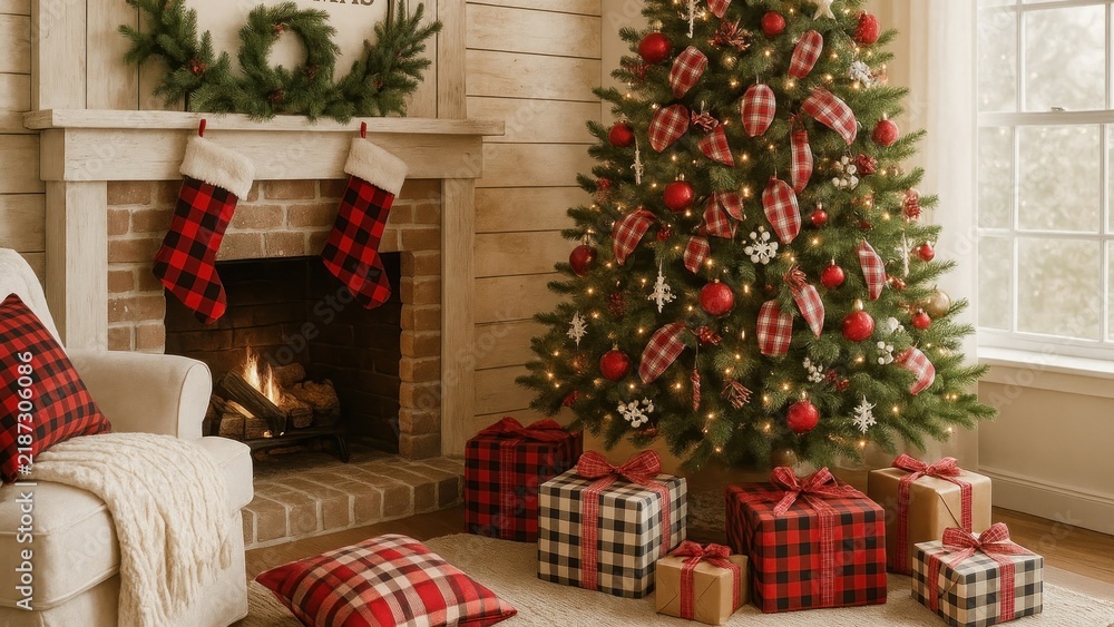 Obraz premium Cozy festive Christmas living room.
