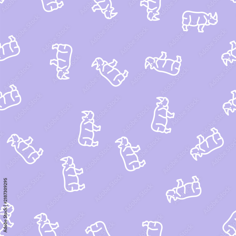 Obraz premium rhino animal line seamless pattern rhino animal thin line illustration
