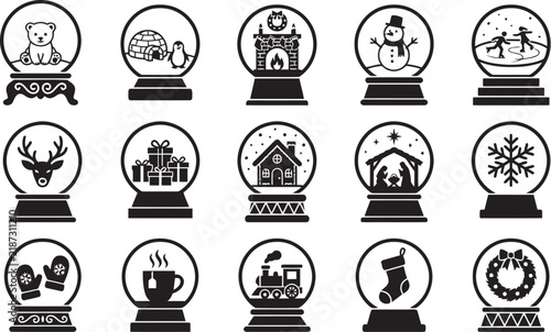 Collection of winter themed snow globes black silhouette style
