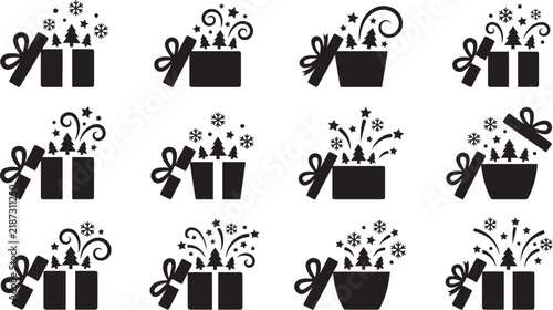 Gift box silhouettes with festive elements a black and white pattern