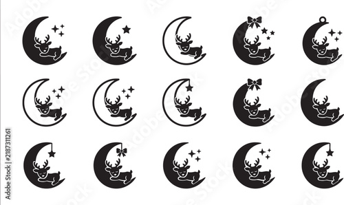 Reindeer and crescent moon silhouettes with stars a repeating pattern