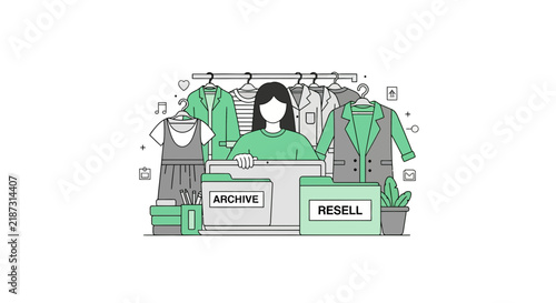 Sustainable Fashion Resale and Archive Management Flat Illustration