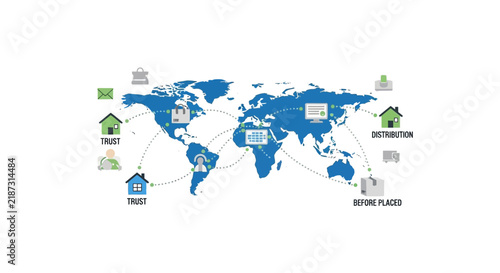 Global Logistics Network World Map Infographic with Supply Chain Icons