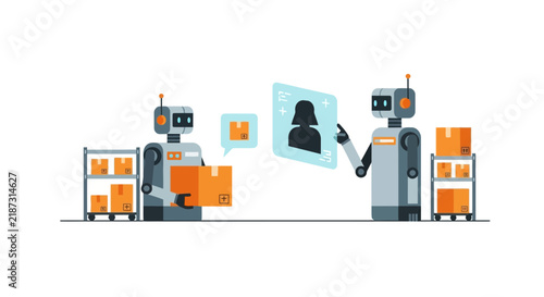AI Robots in Warehouse Managing Logistics and E-commerce Shipping