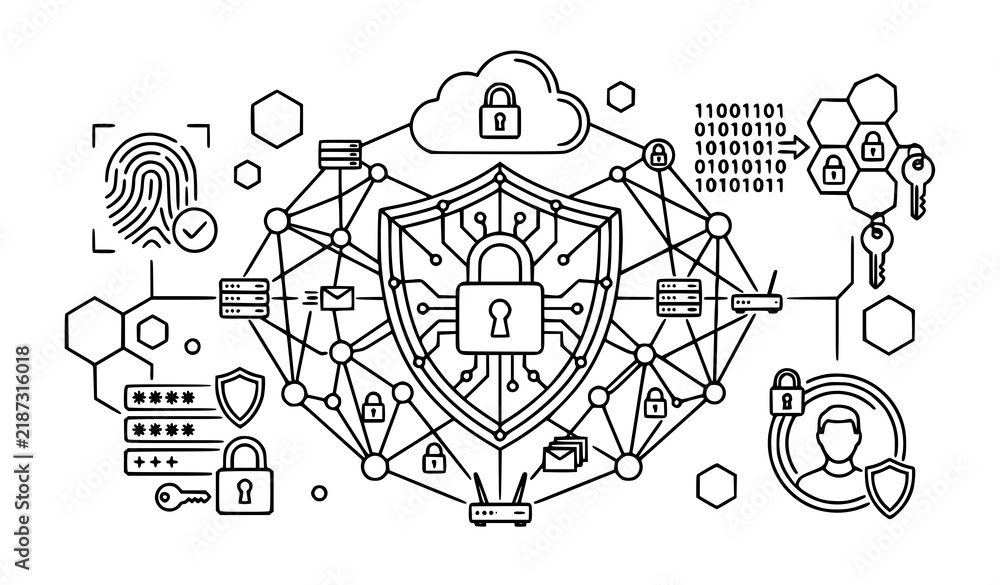 Obraz premium Cybersecurity Data Protection and Digital Privacy Vector Illustration