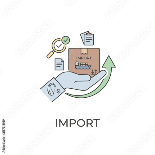 Logistics Hand Holding Import Cargo Box with Growth Arrow