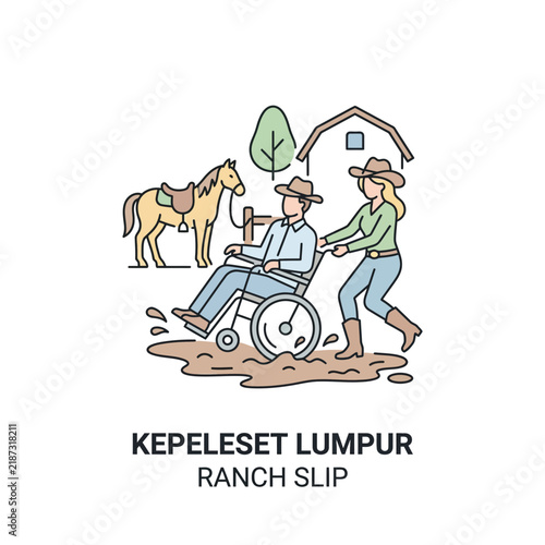 Man in wheelchair helped on ranch, horse and barn